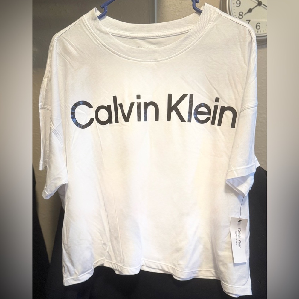 XL Calvin Klein Performance Womens Cropped White Short Sleeve Tee NWT